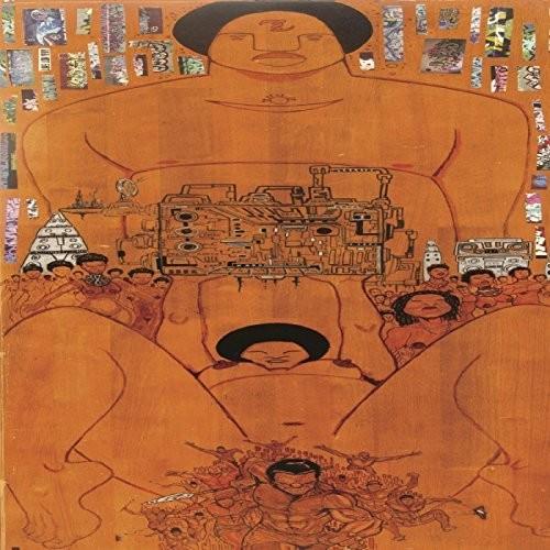Vinyl LP cover with orange illustration of a large figure, circuit board, and crowd