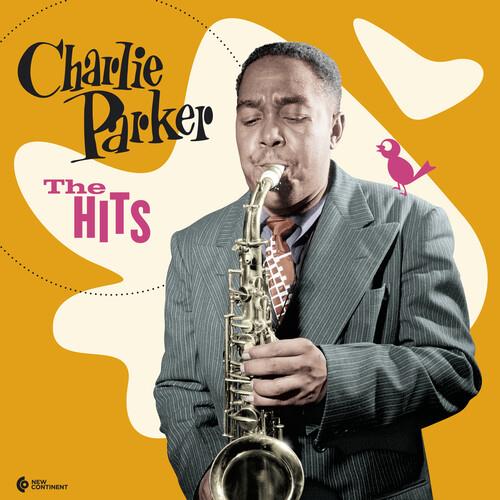 Charlie Parker playing saxophone on a yellow album cover with pink bird illustration
