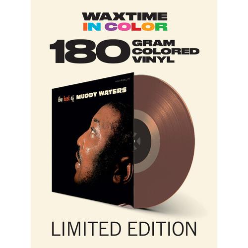 Brown 180-gram colored vinyl record partially removed from black album sleeve featuring a profile po