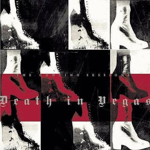 Black and white album cover featuring a grid of high-heeled boots with a red horizontal stripe