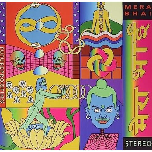 Fluorescent pink vinyl record sleeve with psychedelic illustrations of skulls and figures
