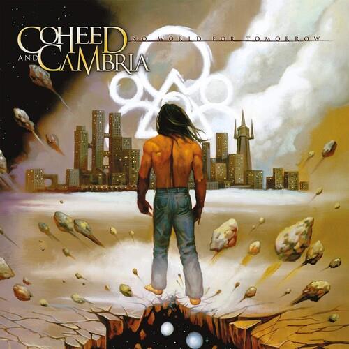 Album cover art featuring a shirtless figure with long hair standing before a futuristic cityscape