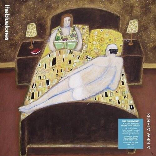 Painted album cover art featuring a stylized couple in bed with patterned bedding and bedside lamps