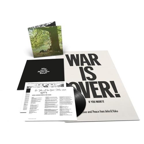Double LP vinyl set with black record, lyric insert, and large "War Is Over" poster