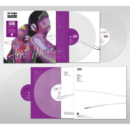 Clear vinyl LP with purple and white sleeve featuring abstract colorful artwork