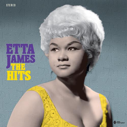 Etta James portrait on a blue patterned album cover with purple and yellow text