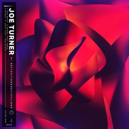 Abstract album cover with swirling red and purple shapes and vertical text on the left