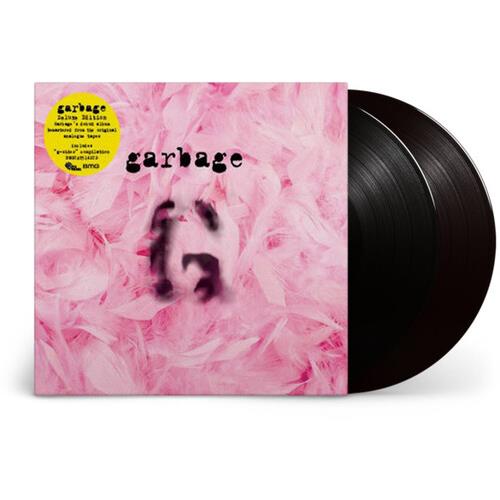 Pink vinyl record sleeve with feather texture and black vinyl disc