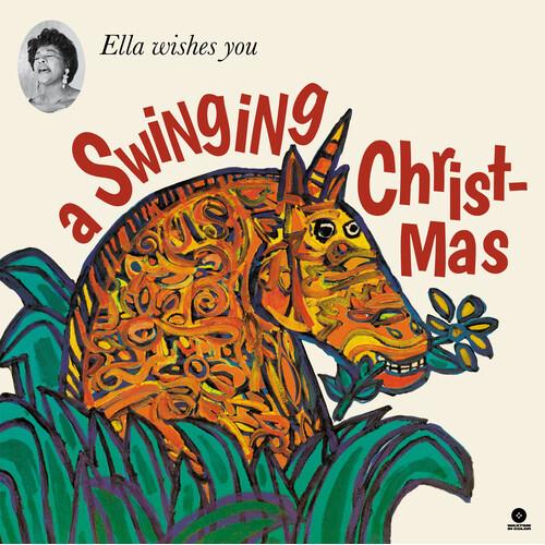 Colorful illustrated reindeer with a flower in its mouth on a cream album cover