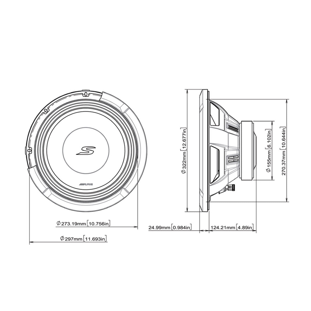 Alpine S2-W12D32 S-Series 12" 2-Ohm Subwoofer - Each