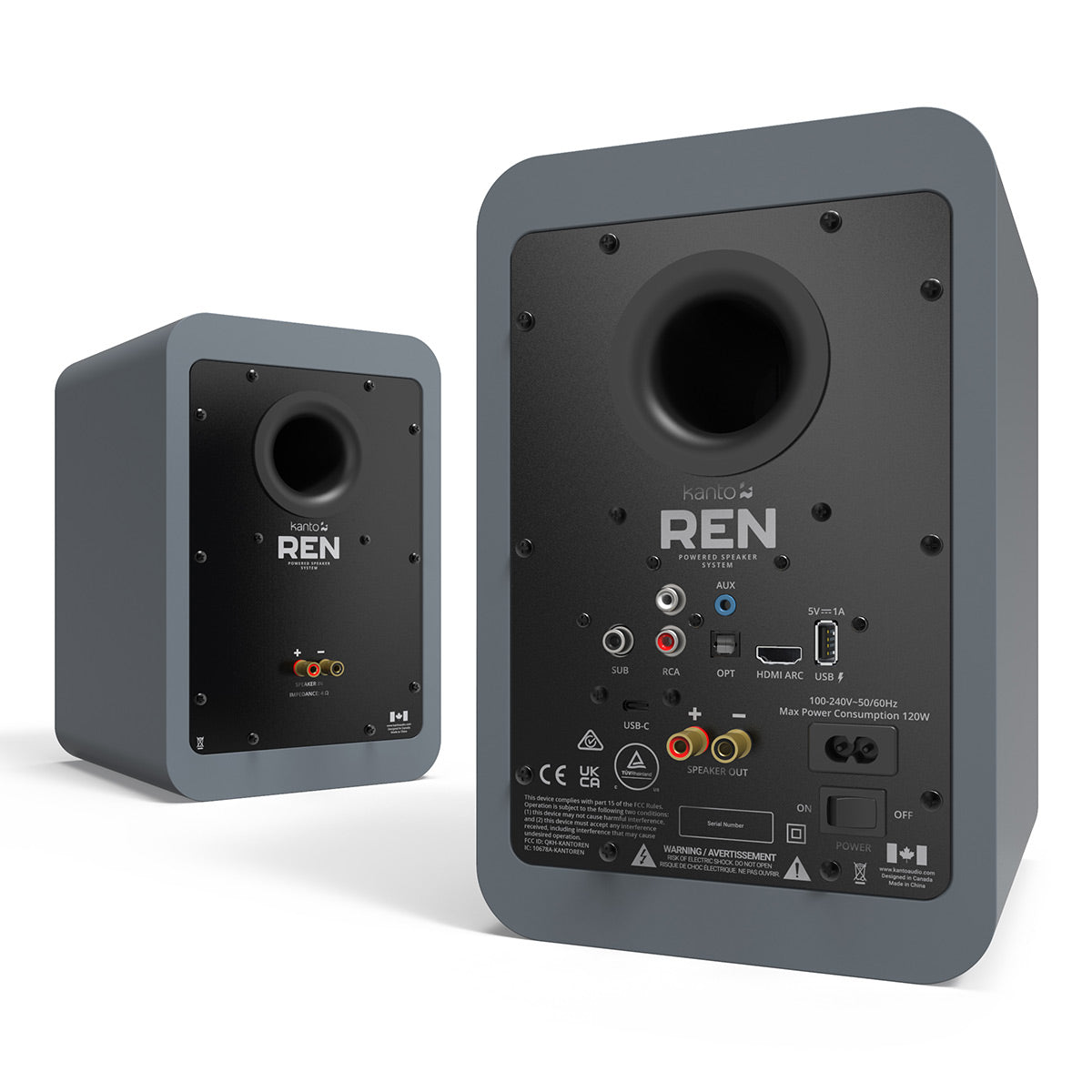 Kanto REN Powered Bluetooth Bookshelf Speakers - Pair (Matte Grey)