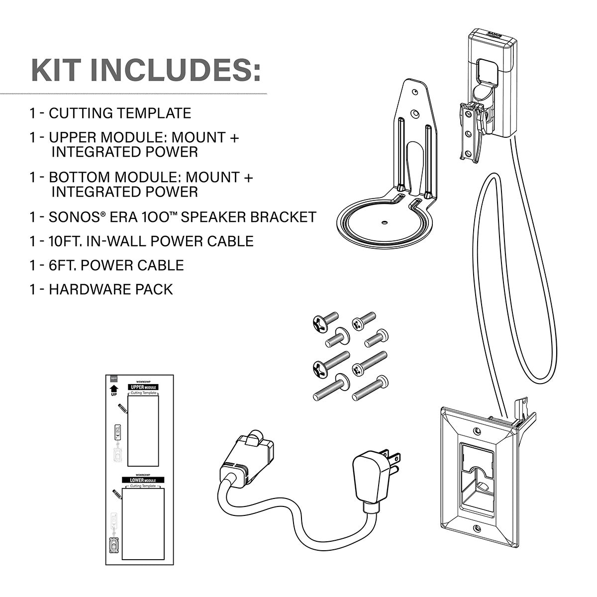 Sanus Universal Tilt & Swivel Speaker Wall Mount and Power Kit - Each