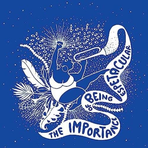 Blue vinyl record sleeve with white illustration of a figure playing a trombone