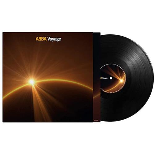 Vinyl LP with a black sleeve featuring a golden sunburst design and a visible black record