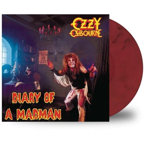 Red marbled vinyl LP with illustrated album cover featuring a figure in a dark room