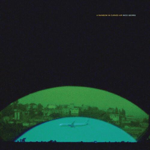 Green and blue album cover art featuring a silhouette of an airplane over a cityscape