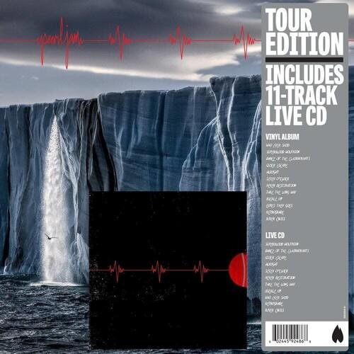 Vinyl LP with tour edition sticker featuring a glacier landscape and red waveform graphic