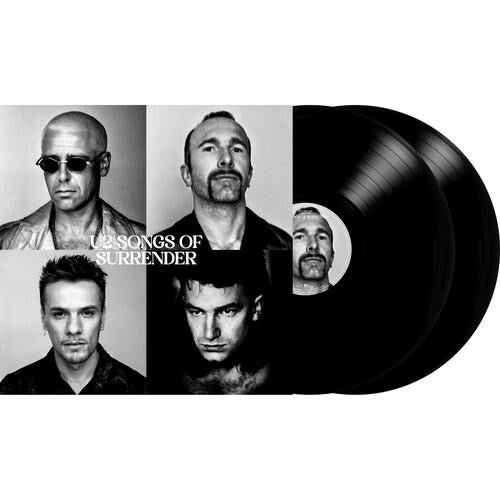 Black and white album cover featuring four portrait photos with two black vinyl records