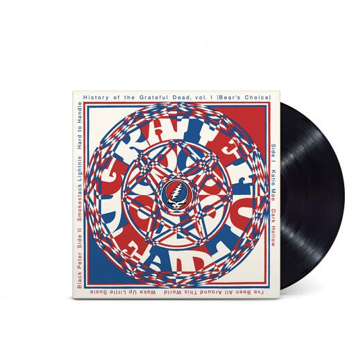 Vinyl record sleeve with red, white, and blue circular design featuring a central skull logo