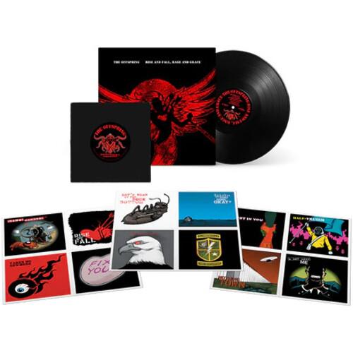 Black vinyl record with red and black album cover featuring a winged creature and a collection of il