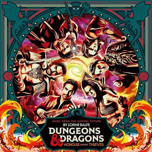 Illustrated fantasy album cover featuring a circular arrangement of characters with swords and magic