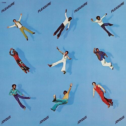 Nine people in colorful 1970s outfits floating against a light blue background