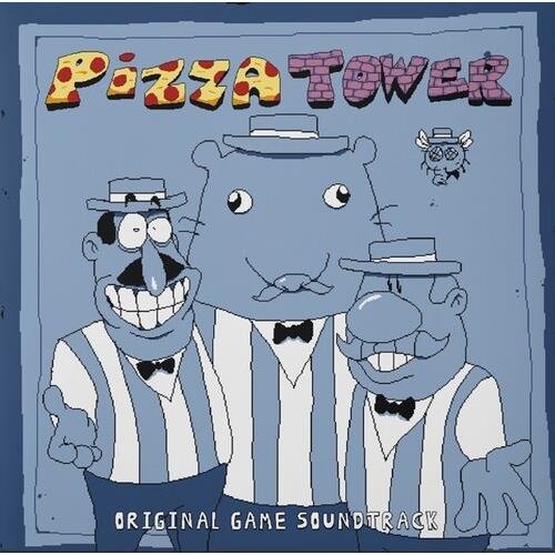 Blue vinyl record cover featuring three cartoon characters in striped vests and bow ties