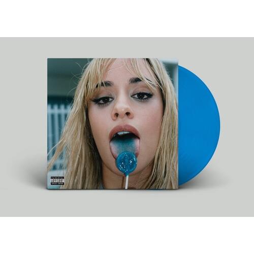 Sky blue vinyl record partially removed from album sleeve featuring a close-up portrait