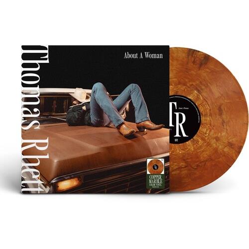 Translucent copper marbled vinyl record with black center label and album cover art