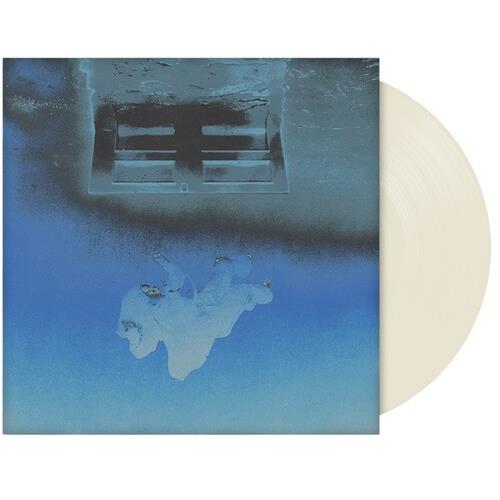 Cream white vinyl record partially removed from a blue album cover featuring a figure floating under
