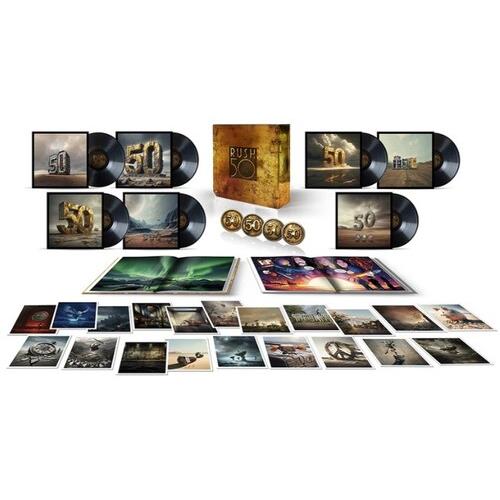 Deluxe box set with seven vinyl records, a hardcover book, and collectible coins