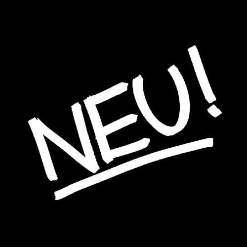 Black vinyl record sleeve with bold white hand-drawn text reading "NEU!