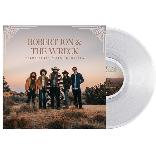 Clear vinyl LP with album cover showing five band members in a desert landscape