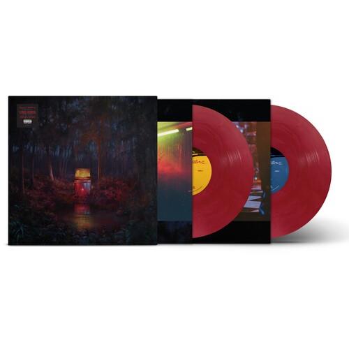 Red swirl double vinyl LP set with illustrated gatefold sleeve and printed inner sleeves