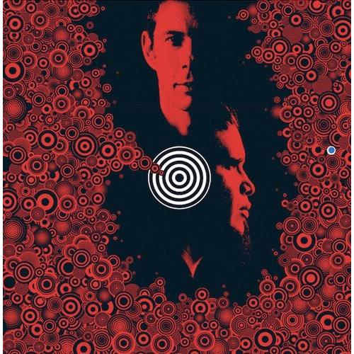 Red and black album cover featuring two stylized portraits surrounded by concentric circles