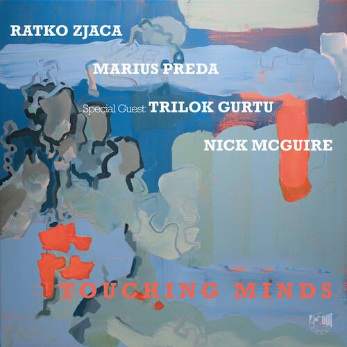 Abstract painted album cover with blue, gray, and orange brushstrokes and white text