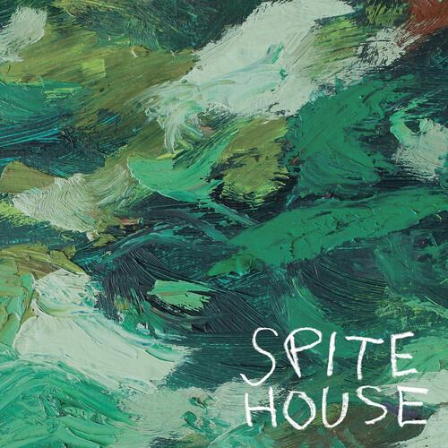 Vinyl LP cover featuring abstract green and white brushstrokes with white text