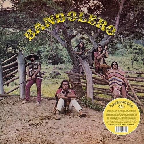 Violet vinyl LP cover featuring a band in western attire posing by a wooden fence