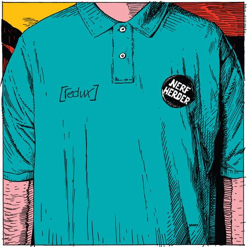 Teal polo shirt with a black circular logo patch and a small text graphic on the chest