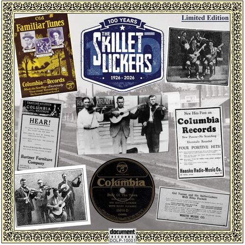 Collage of vintage band photos and Columbia Records advertisements surrounding a blue limited editio