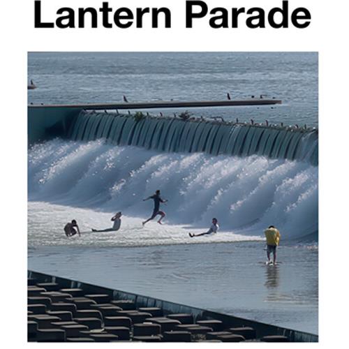 Vinyl record sleeve featuring a photograph of people playing in a tiered water fountain