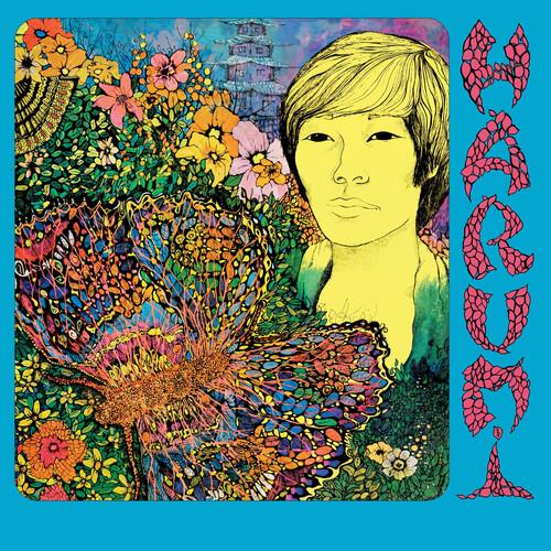 Psychedelic album cover art featuring a portrait of a woman surrounded by colorful flowers and a but
