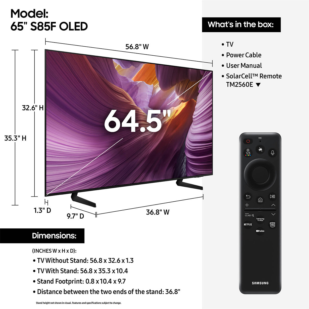 Samsung QN65S85FAFXZA S85F 65 Inch 4K OLED Smart TV with AudioQuest SKY 3m HDMI Cable