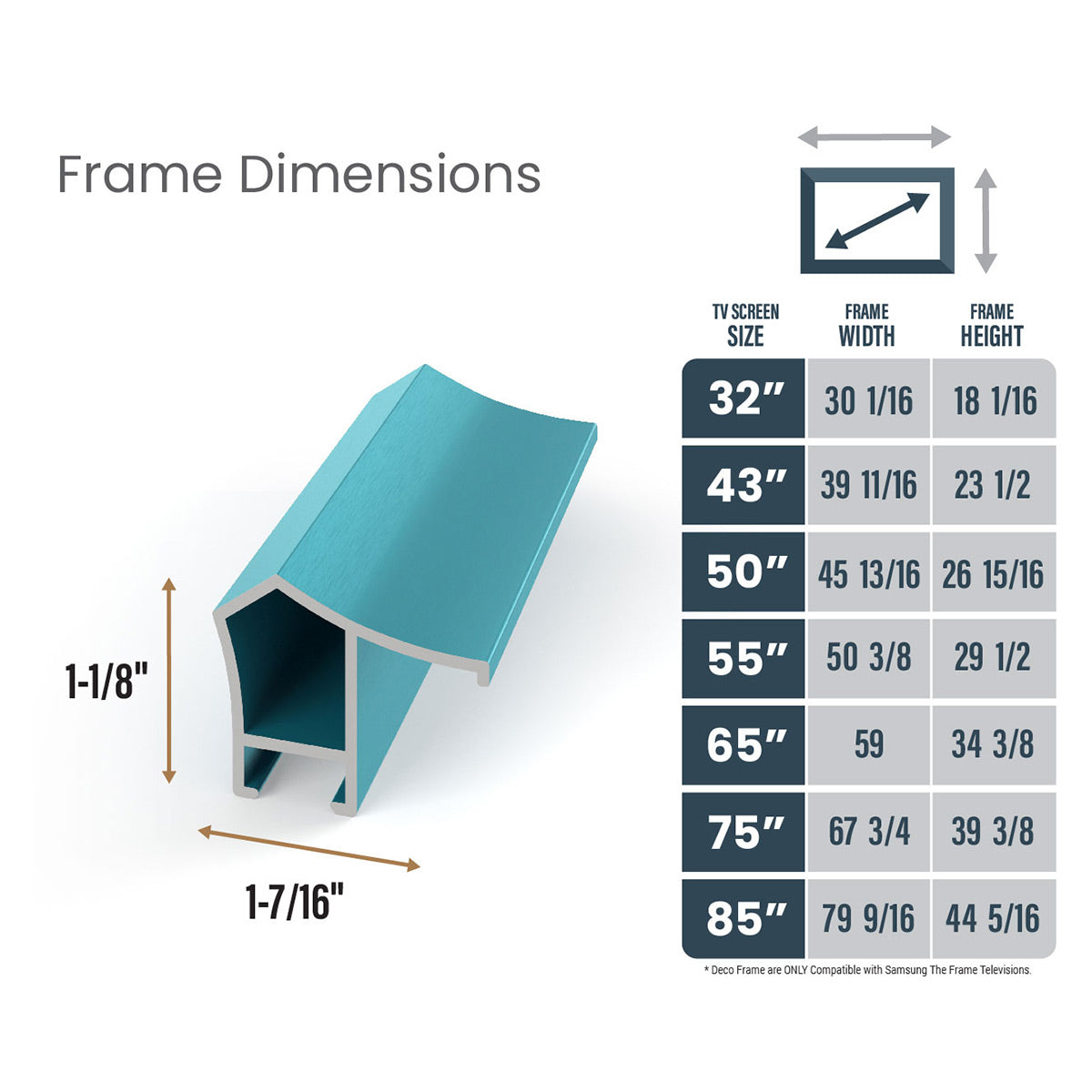 Deco TV Frames 50" Alloy Prismatic Frame for Samsung The Frame TV 2021-2026 (Turquoise)