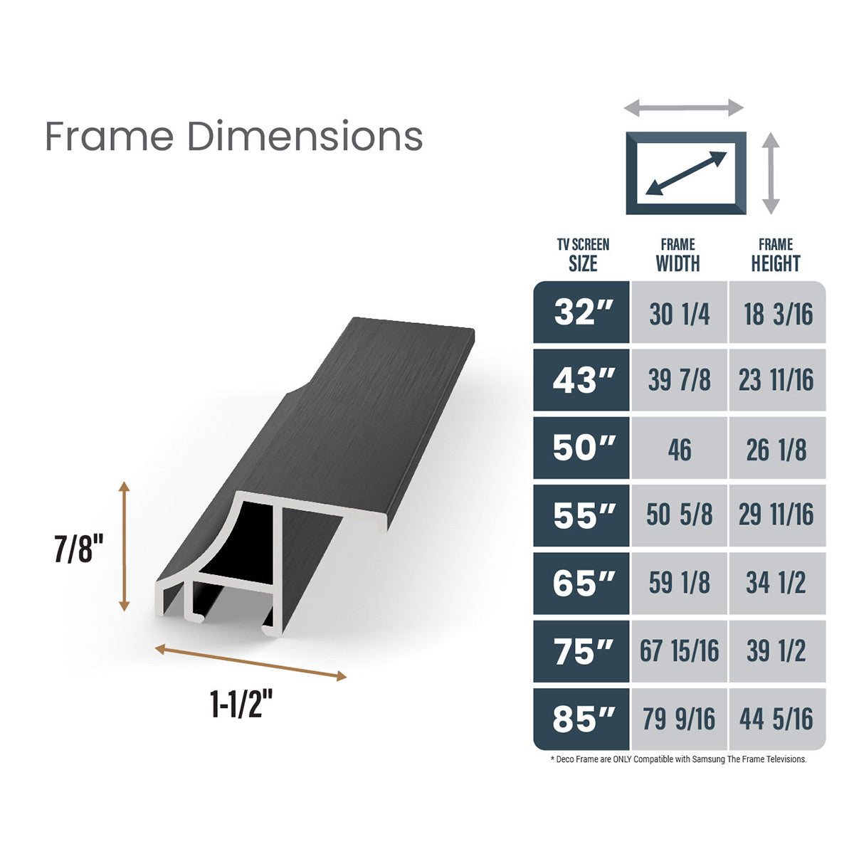 Deco TV Frames 50" Alloy Scoop Frame for Samsung The Frame TV 2021-2026 (Anodized Black)