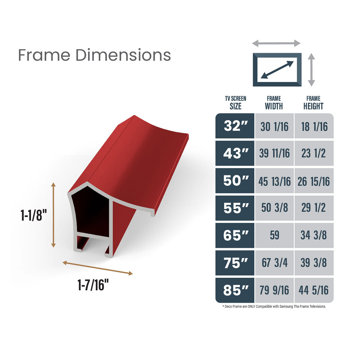 Deco TV Frames 55" Alloy Prismatic Frame for Samsung The Frame TV 2021-2026 (Candy Red)