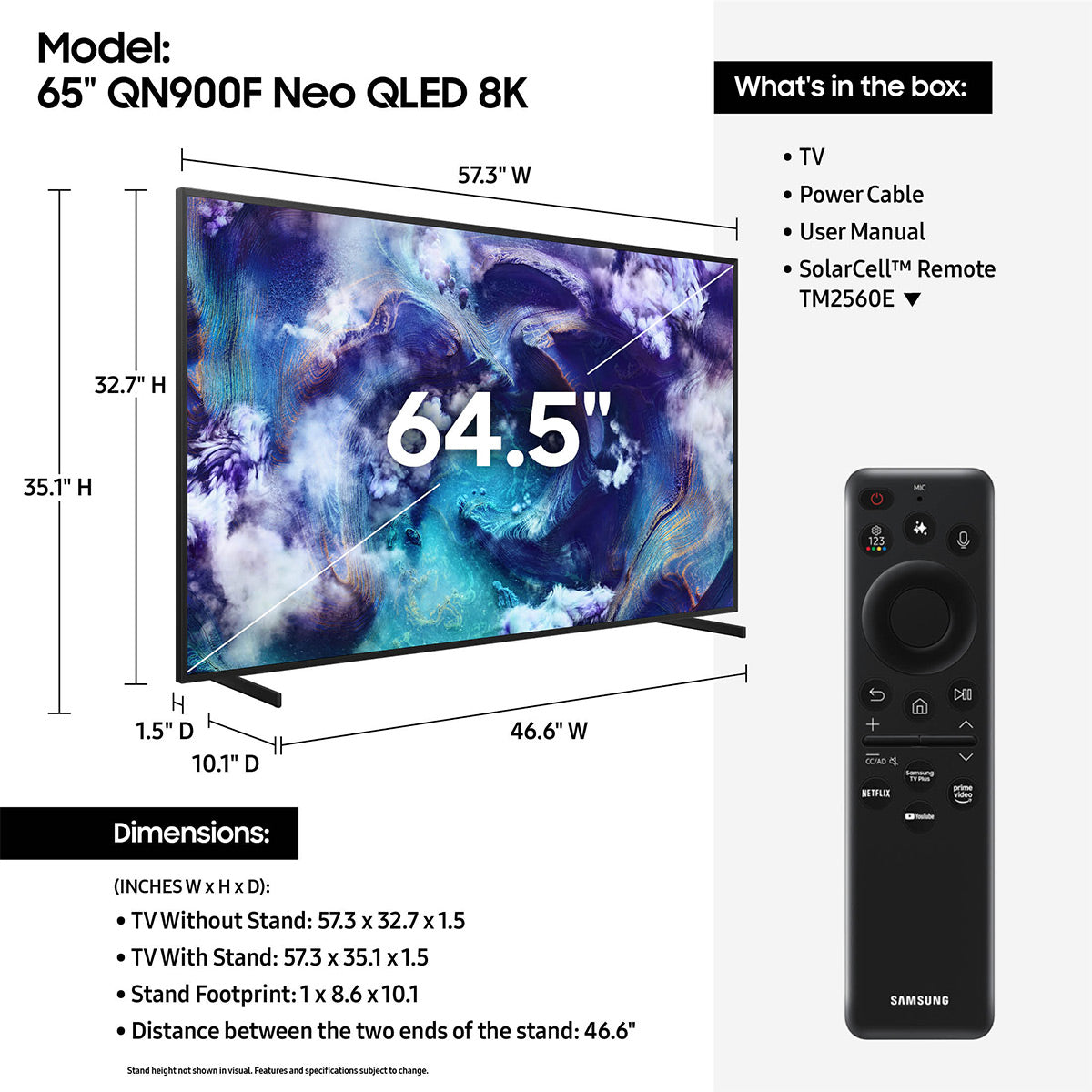 Samsung QN900F 65 Inch 8K Neo QLED Mini LED TV with AudioQuest SKY 3m HDMI Cable