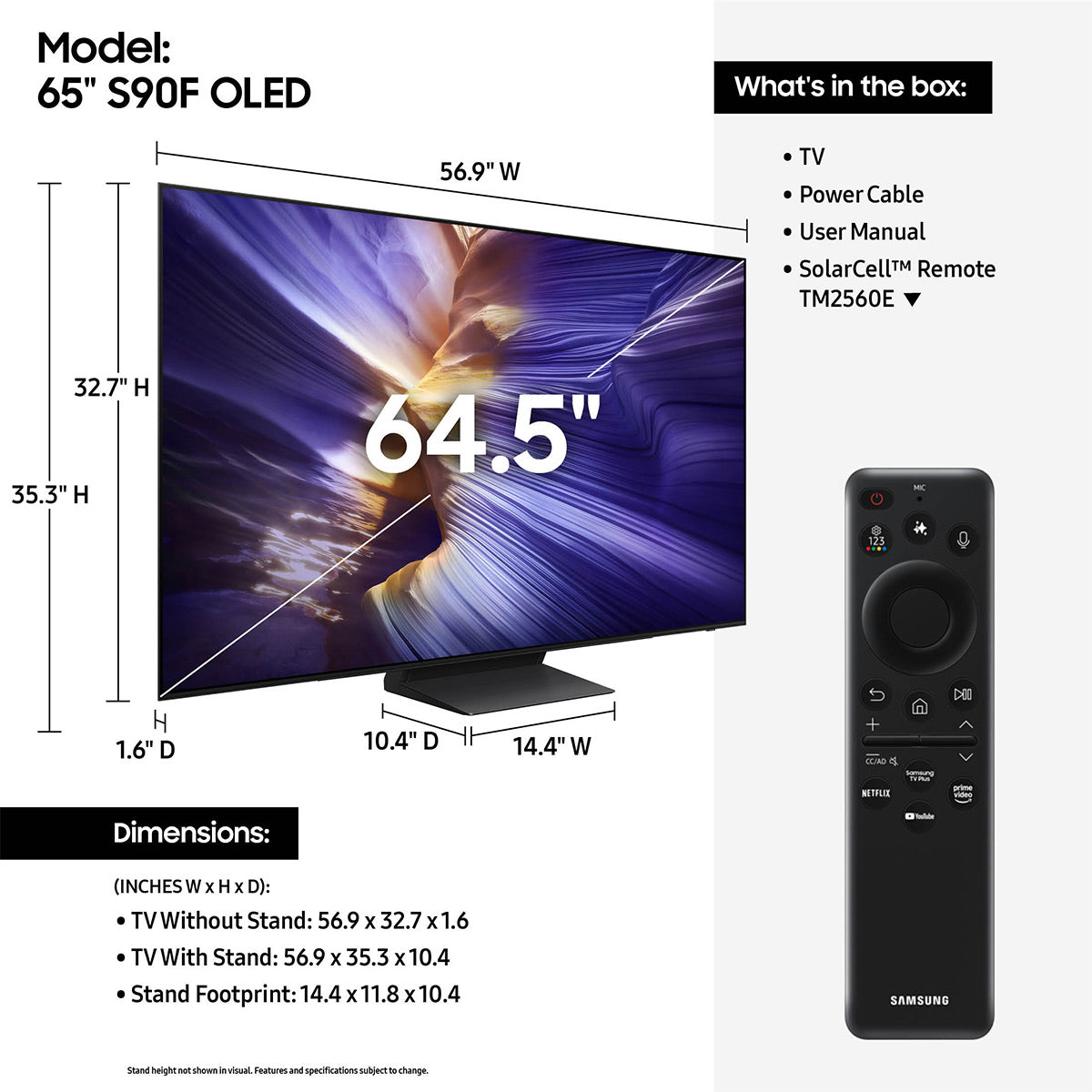 Samsung S90F 65 Inch 4K OLED Smart TV with AudioQuest SKY 3m HDMI Cable