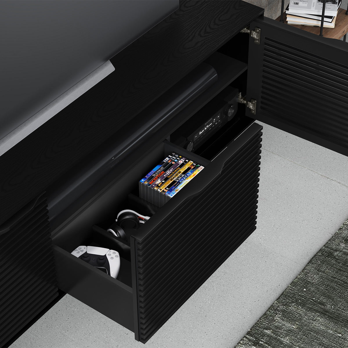 BDI Align Media + Storage 7477CO-EBO Triple Cabinet with Console Base (Ebonized Ash)
