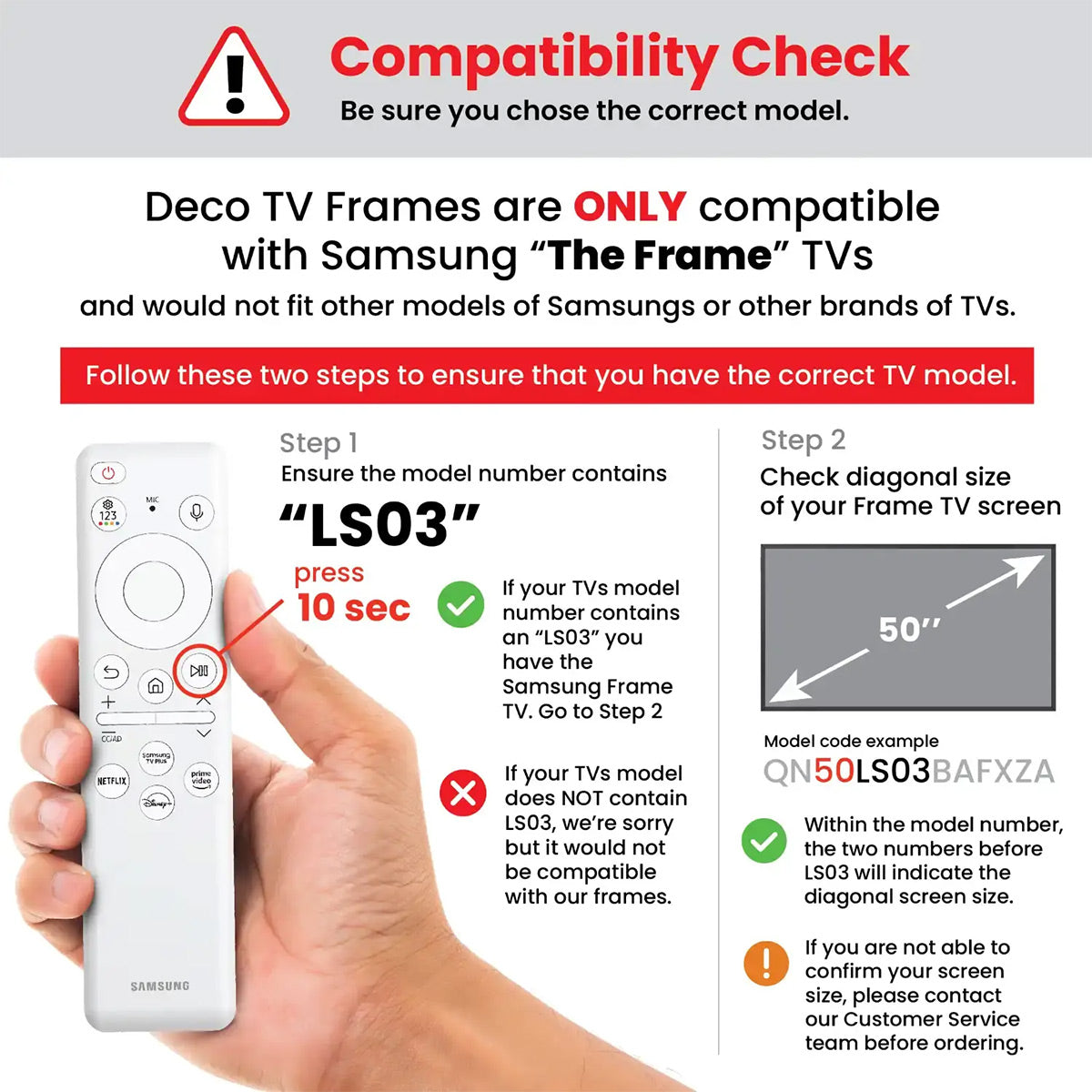 Deco TV Frames 50" Slim Frame for Samsung The Frame TV 2021-2026 (Empire Silver)